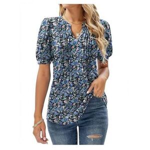 Micoson Women’s V-Neck Puff Sleeve Pleated T-Shirt – Size XL